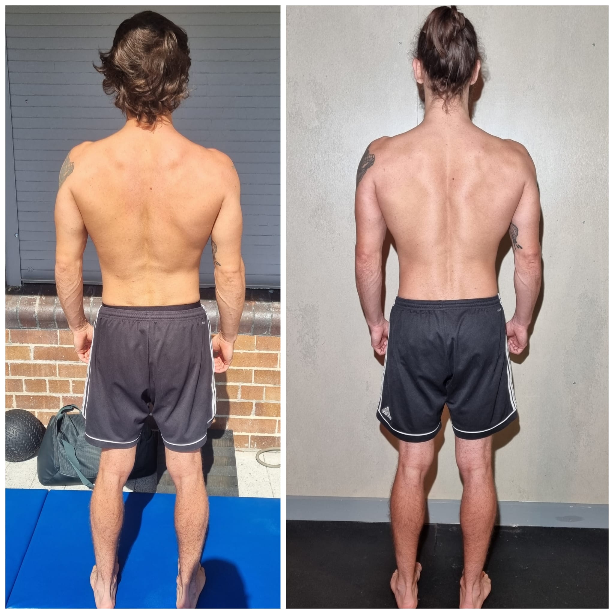 Tom back-view before and after comparison
